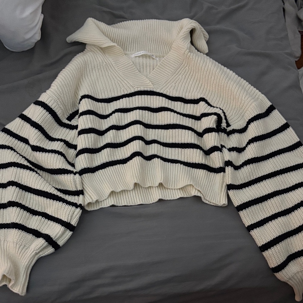 Altar'd State Cream and Black V-Neck Sweater